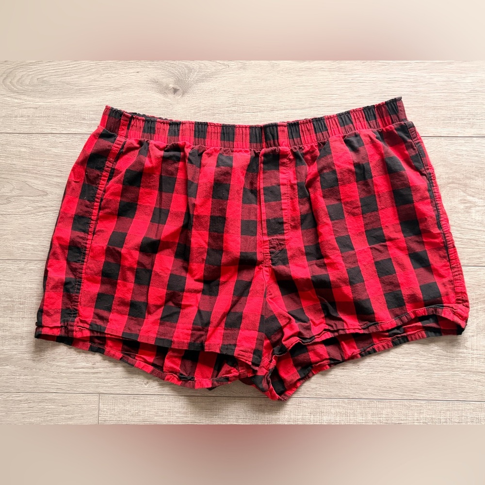 GAP Men’s XL Buffalo Check Plaid Boxer Shorts Red Black Cotton Lounge